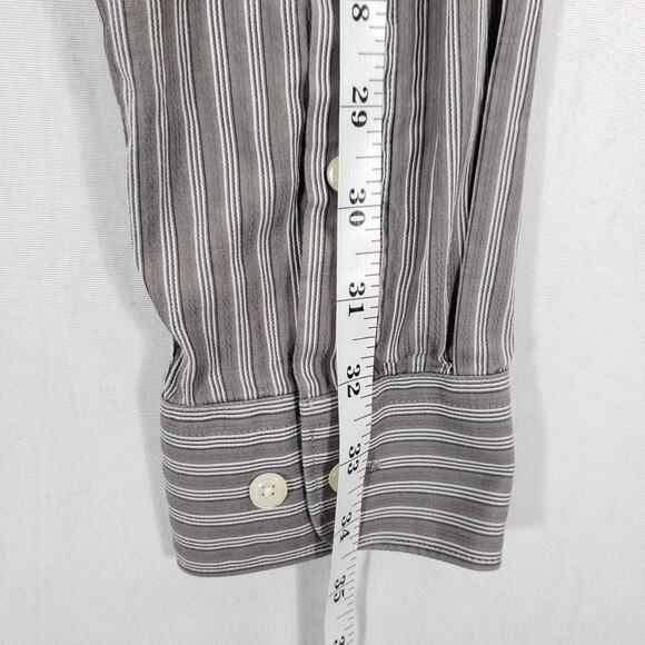 Perry Ellis Shirt Mens Extra Large Gray White Striped Casual Preppy Button Up - Picture 9 of 10